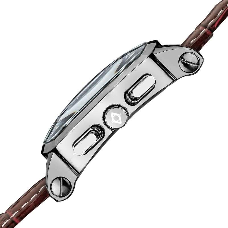 Akribos XXIV Men's Diamond Dual Time Swiss Quartz Leather Brown Strap Watch