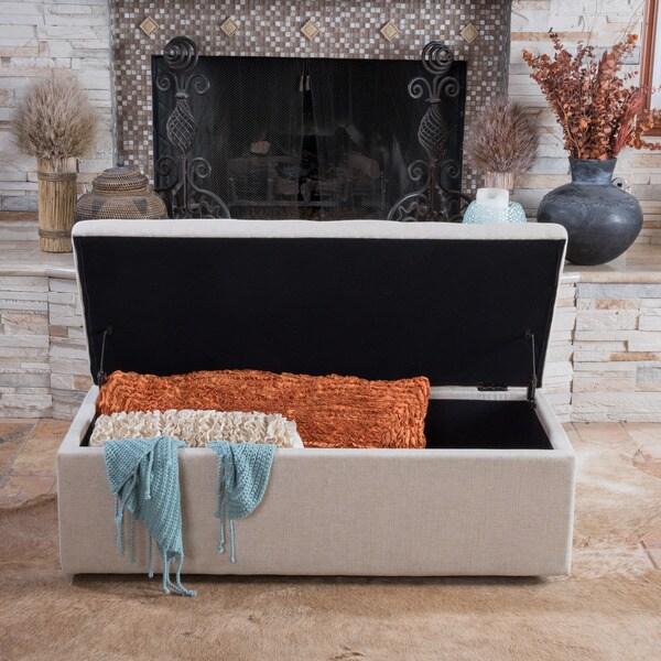 Abigail Dark Beige Fabric Storage Ottoman by Christopher Knight Home