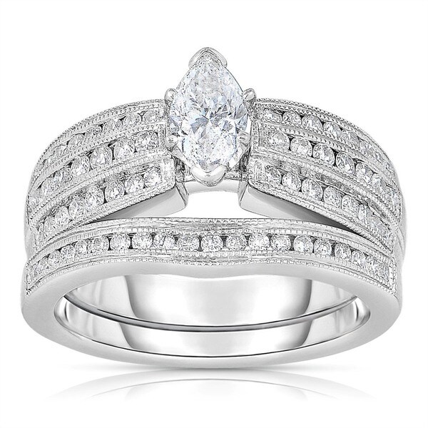 14k White Gold 1 6ct Tdw One Of A Kind Marquise Cut Solitaire Wedding Rings Bridal Sets 14k White Gold 1 6ct Tdw One Of A Kind Marquise Cut