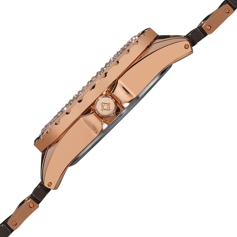Akribos XXIV Women's Crystal-Accented Quartz Ceramic Two Tone Bracelet Watch