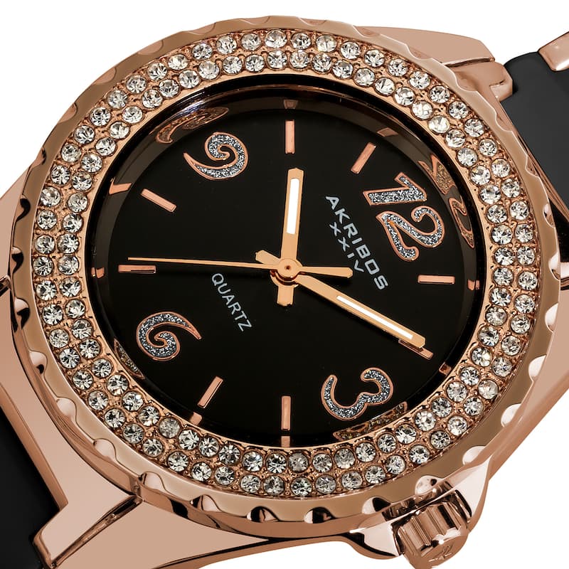 Akribos XXIV Women's Crystal-Accented Quartz Ceramic Two Tone Bracelet Watch