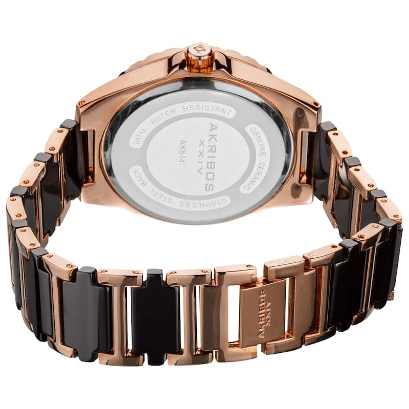 Akribos XXIV Women's Crystal-Accented Quartz Ceramic Two Tone Bracelet Watch