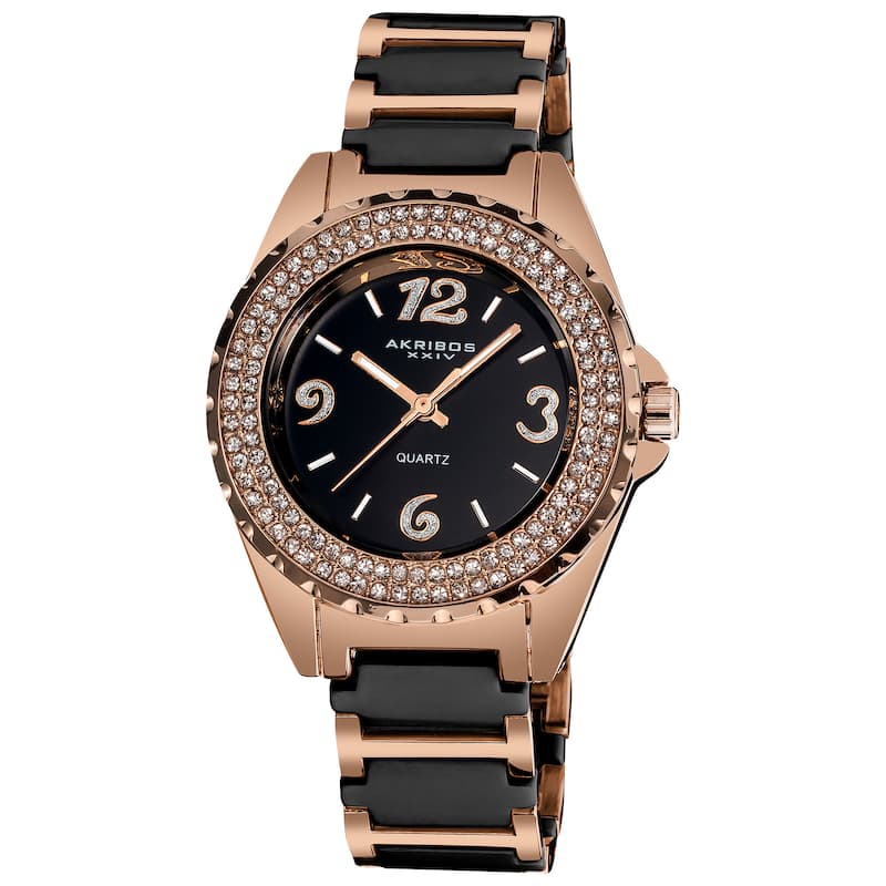 Akribos XXIV Women's Crystal-Accented Quartz Ceramic Two Tone Bracelet Watch