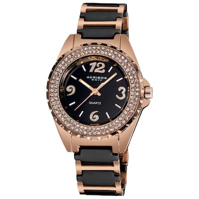 Akribos XXIV Women's Crystal-Accented Quartz Ceramic Two Tone Bracelet Watch
