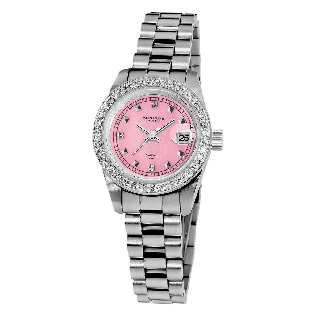 Akribos XXIV Women's Diamond Markers Quartz Stainless Steel Pink Bracelet Watch