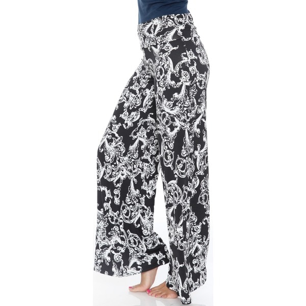 White Mark Women's Black and White Fleur de Lis Palazzo Pants