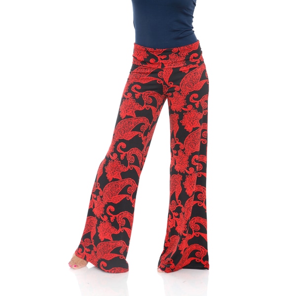 White Mark Women's Black and Red Paisley Palazzo Pants