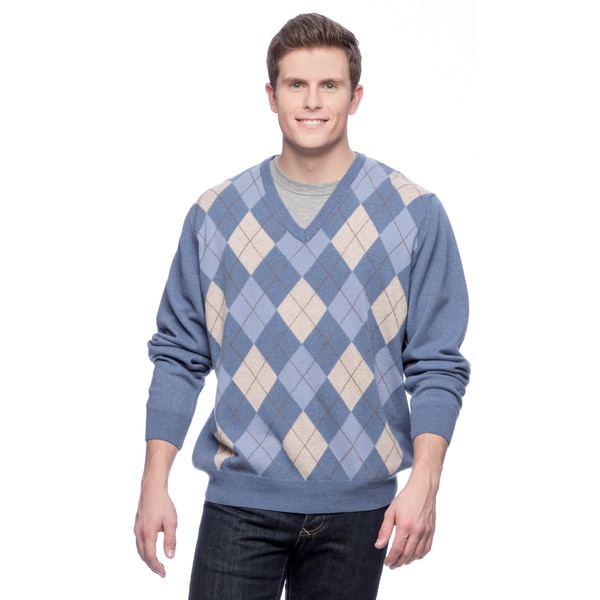 Shop Men's Made in Italy Argyle Cashmere V-Neck Sweater - Free Shipping ...