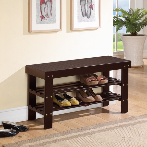 Shop Solid Wood Espresso Finish Bench with Shoe Storage - Overstock ...