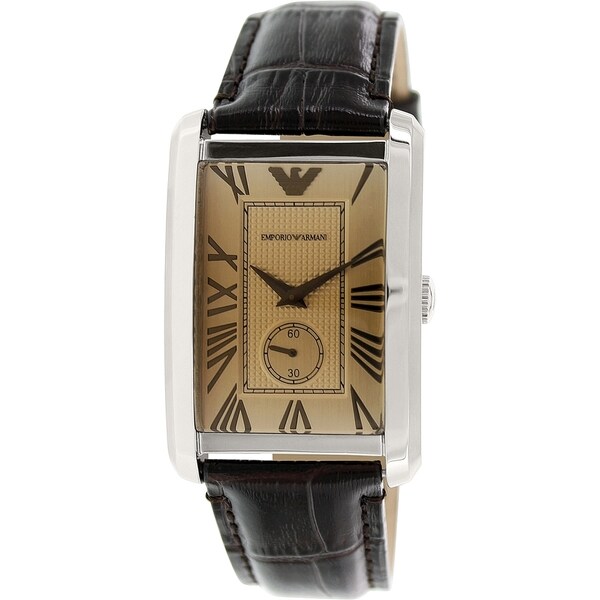 Emporio Armani Mens Classic AR1605 Brown Leather Analog Quartz Watch