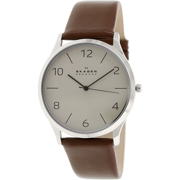 Skagen Mens SKW6150 Brown Leather Quartz Watch with Grey Dial