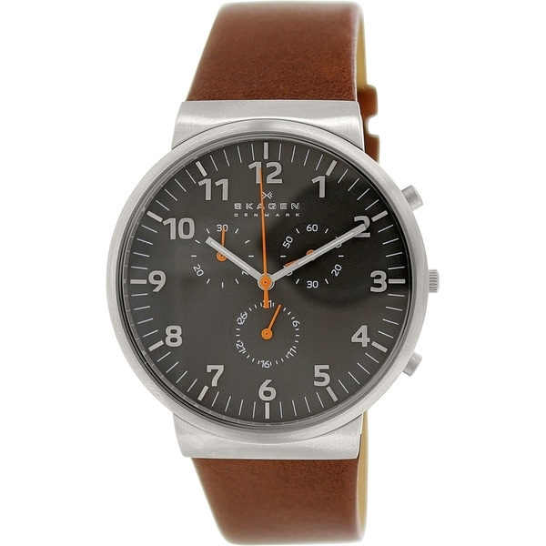 Skagen Mens Ancher SKW6099 Brown Leather Quartz Watch with Grey Dial