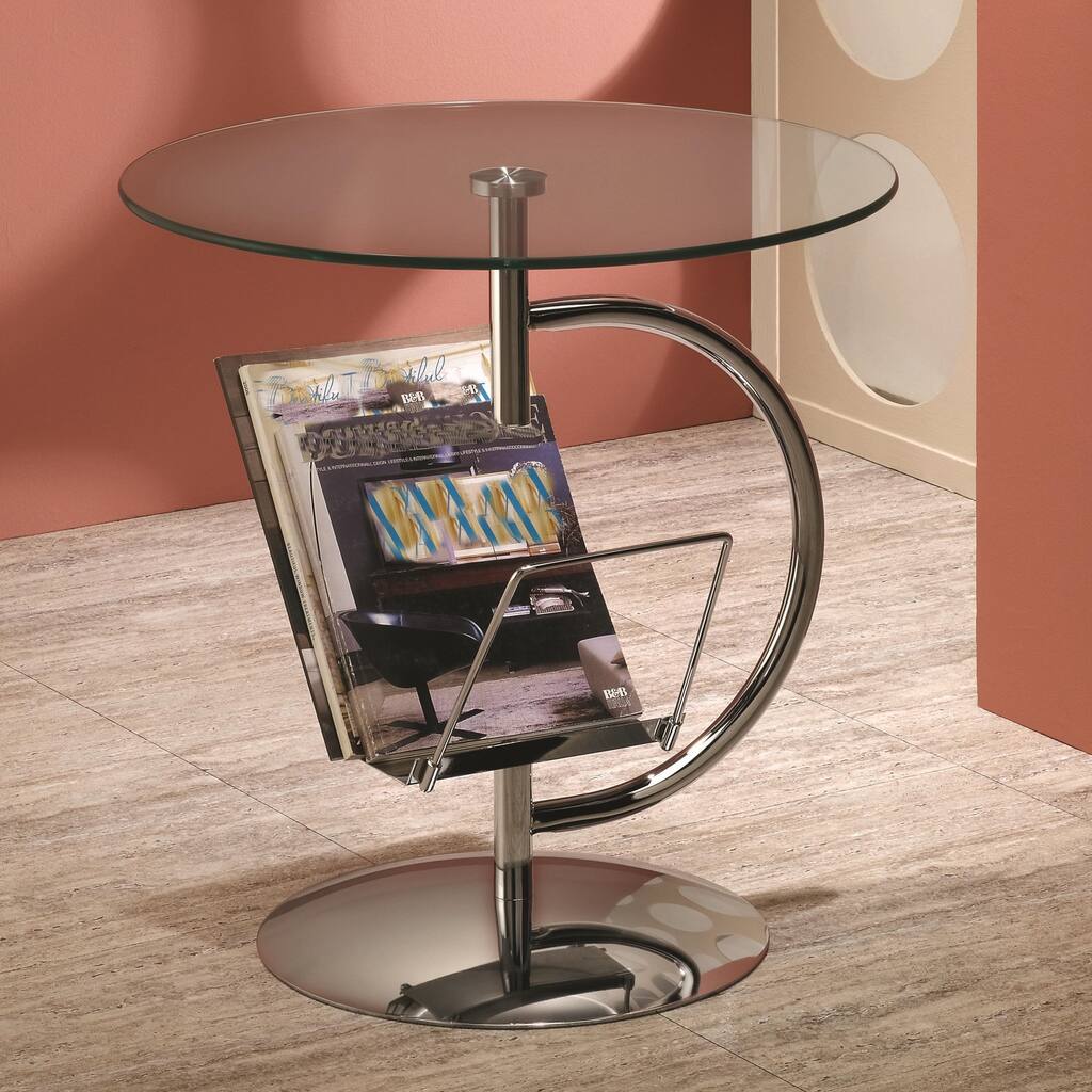 Contemporary Glass and Chrome Accent Table with Magazine Rack