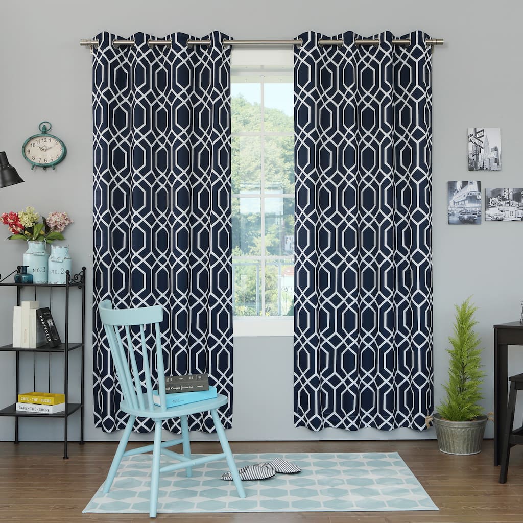 Aurora Home Geometric Trellis Printed Room Darkening Curtain Pair