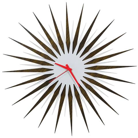Modern Crowd 'Atomic Era Clock Walnut and White' Mid-Century Modern Starburst Wall Clock