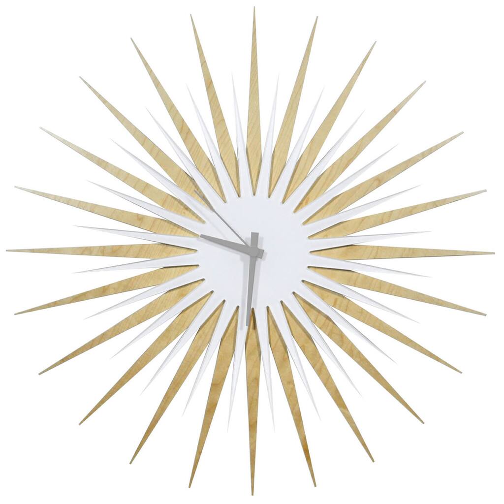 Modern Crowd 'Atomic Era Clock Maple and White' Midcentury Modern Starburst Wall Clock