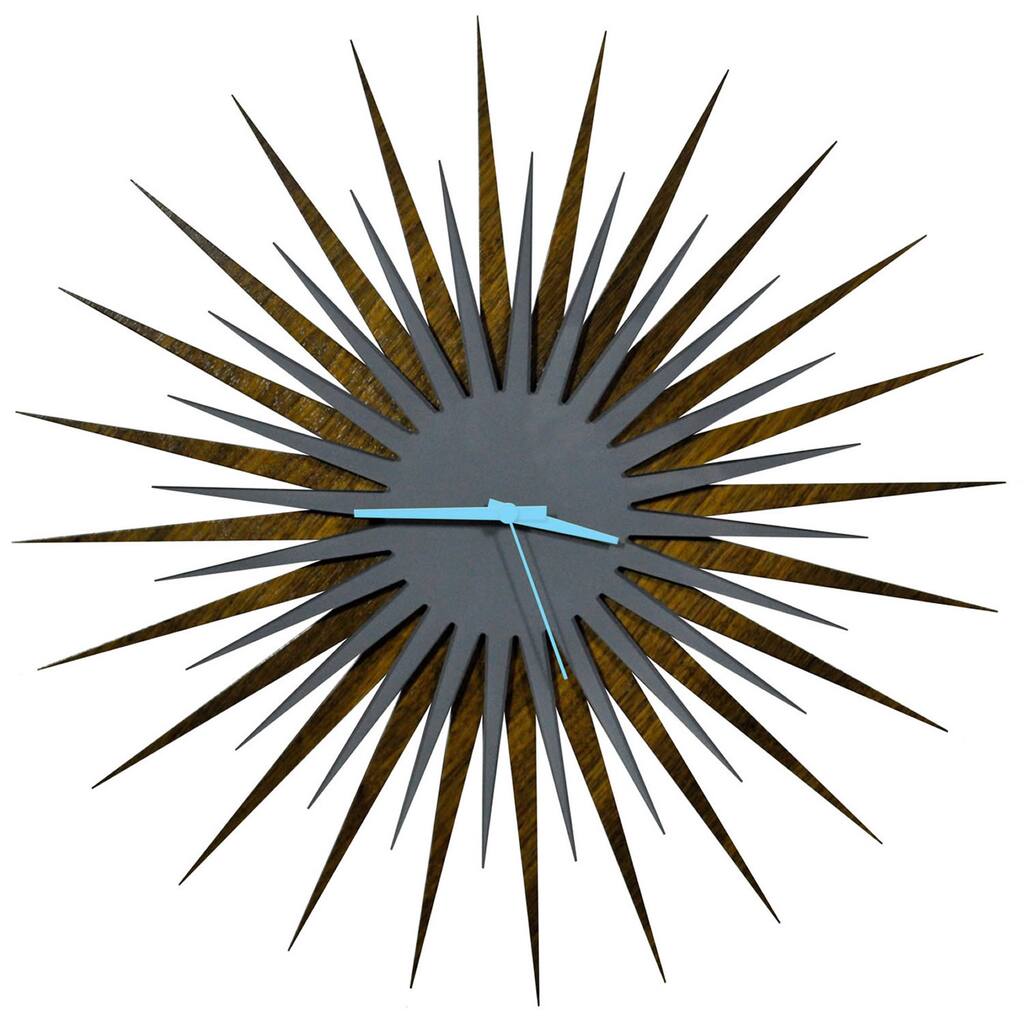 Modern Crowd 'Atomic Era Clock Walnut and Grey' Mid-Century Modern Starburst Wall Clock