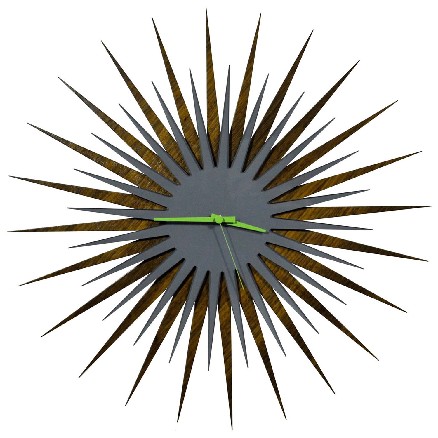 Modern Crowd Atomic Era Clock Walnut And Grey Mid Century Starburst Wall