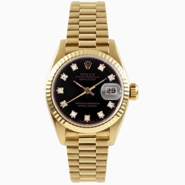 women's gold rolex with black face