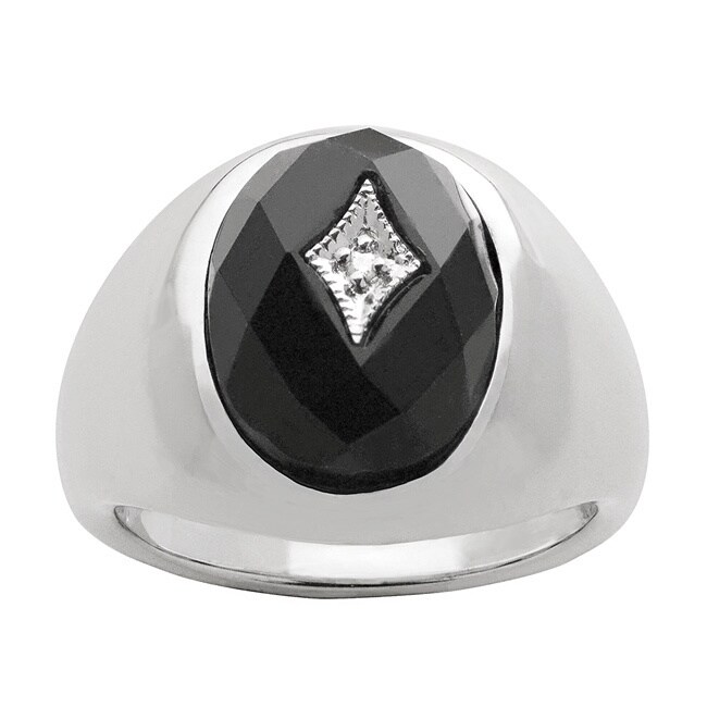 Shop Gems For You Sterling Silver Men S Black Onyx And Diamond Accent Ring Overstock 9614782