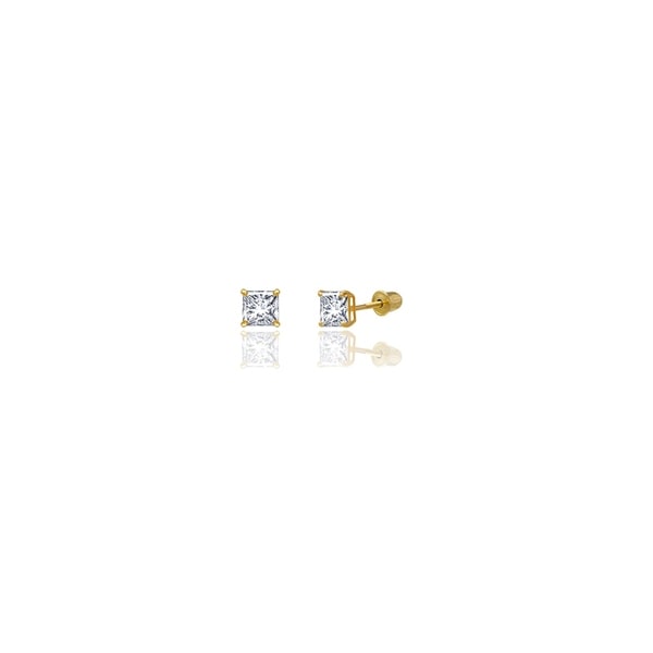 14k 4mm Square Cz Post Earrings