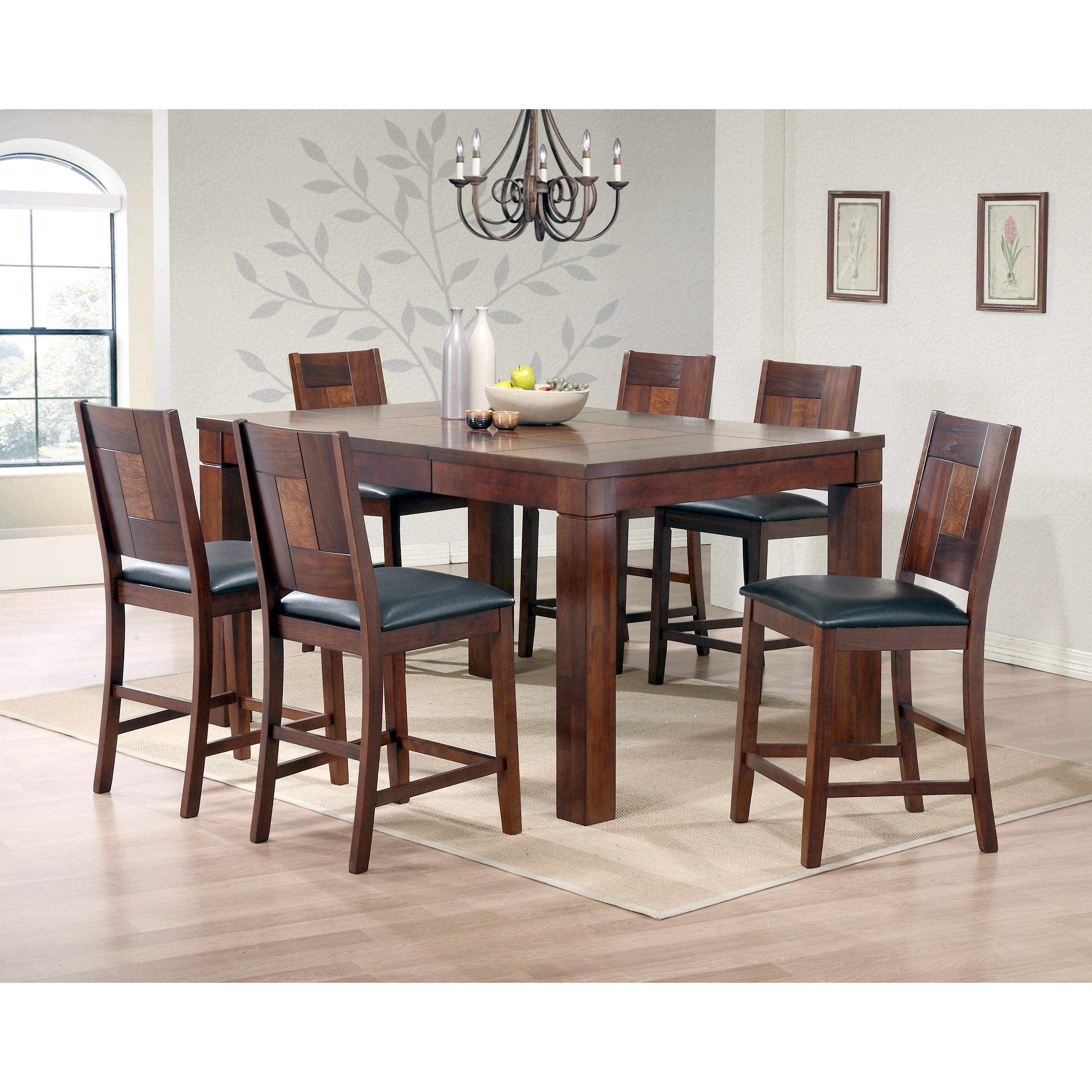 7-piece Walnut Veneer Pub Table Set