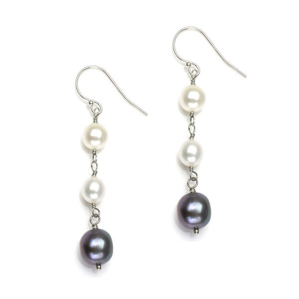 Davonna Sterling Silver Black And White Pearl Dangle Earrings Davonna Sterling Silver Black And White Pearl Dangle Earrings 6 10 Mm