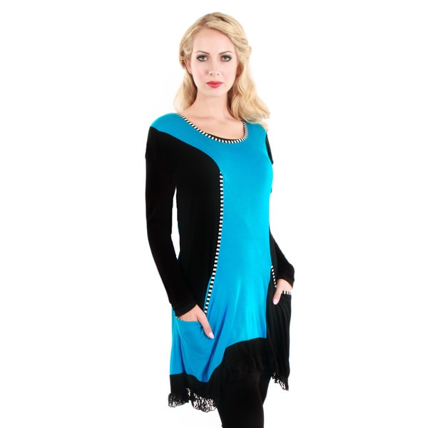 Firmiana Womens Black and Turquoise Trapeze hem Tunic  