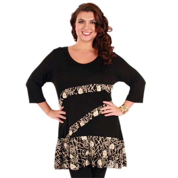 Firmiana Womens Plus Size Black/ Beige Lace Trapeze Tunic