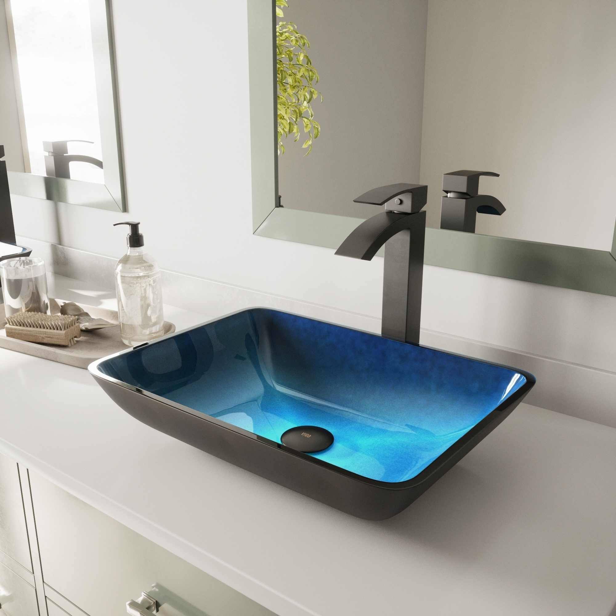 Vigo Turquoise Water Glass Rectangular Vessel Bathroom Sink