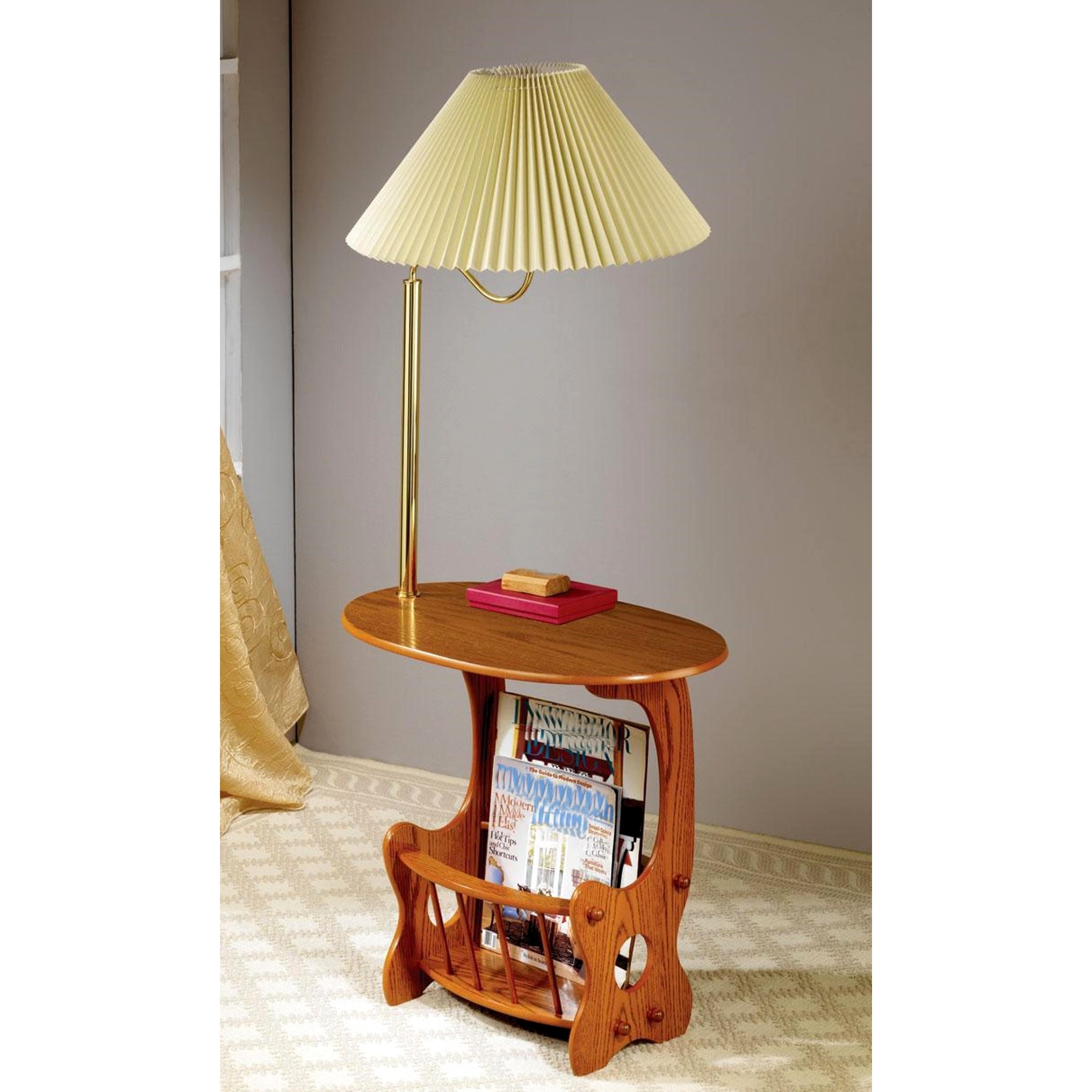 end table with lamp and magazine rack