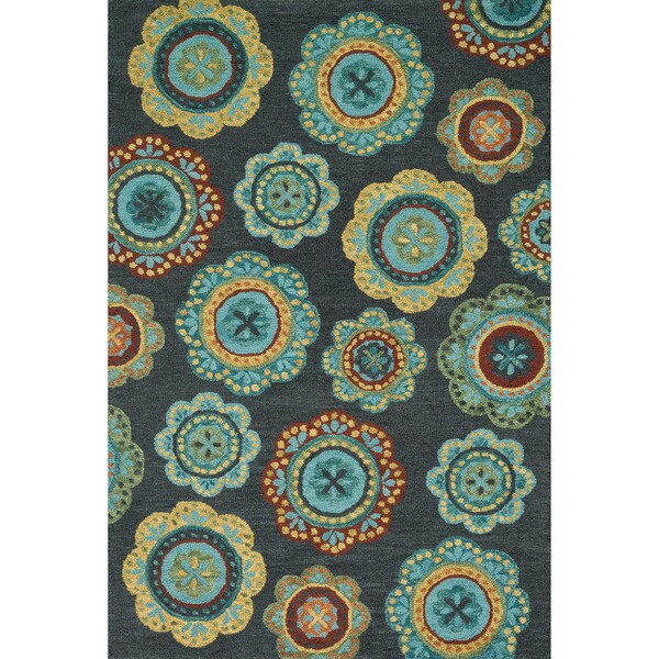 Hand-hooked Meadow Midnight/ Teal Multi Wool Rug - 9'3" x 13'