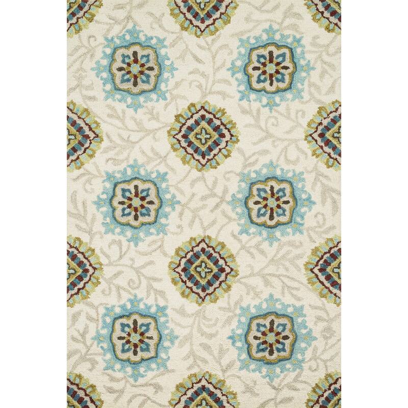 Hand-hooked Meadow Ivory/ Spa Wool Rug