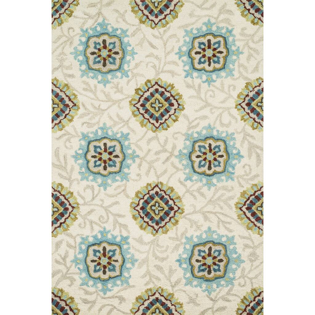 Hand-hooked Meadow Ivory/ Spa Wool Rug