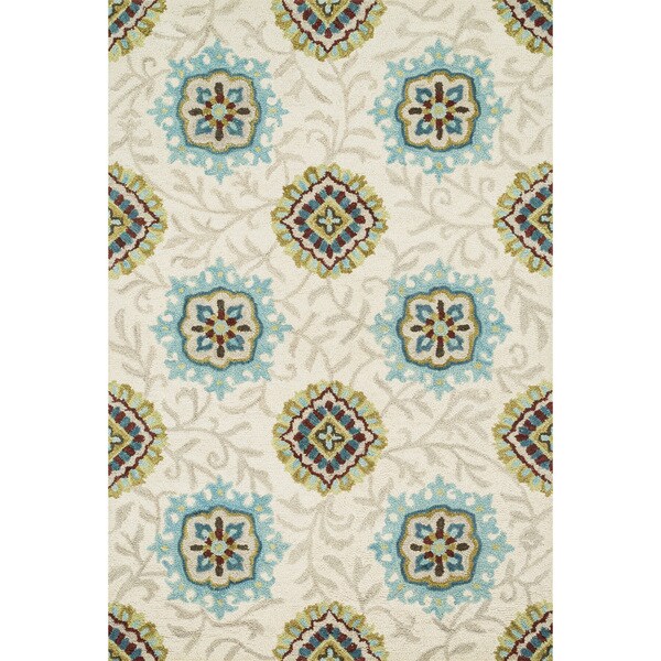 Hand-hooked Meadow Ivory/ Spa Wool Rug (5'0 x 7'6) - 5' x 7'6"