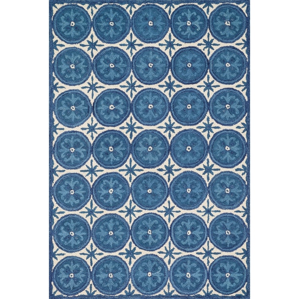 Hand-hooked Meadow Ivory/ Blue Wool Rug (7'10 x 11'0) - 7'10" x 11'