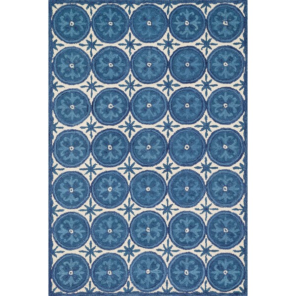 Hand-hooked Meadow Ivory/ Blue Wool Rug (9'3 x 13'0) - 9'3" x 13'