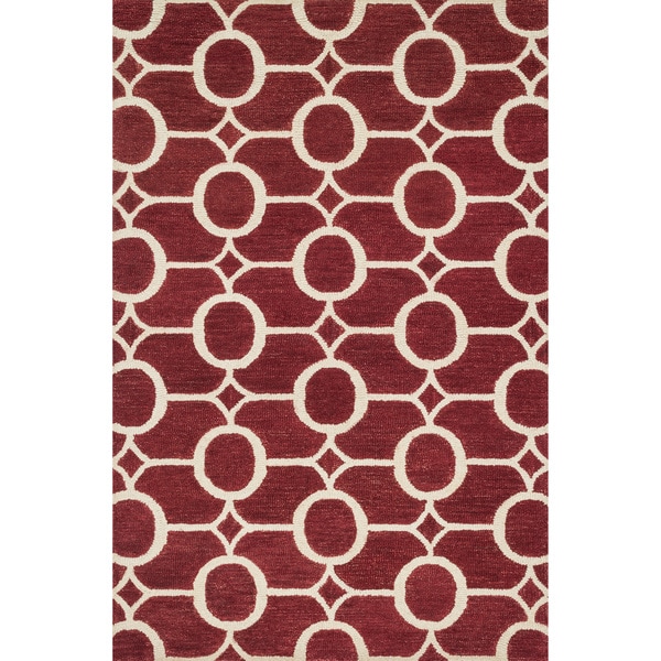 Hand-hooked Meadow Red/ Ivory Wool Rug (3'6 x 5'6) - 3'6" x 5'6"
