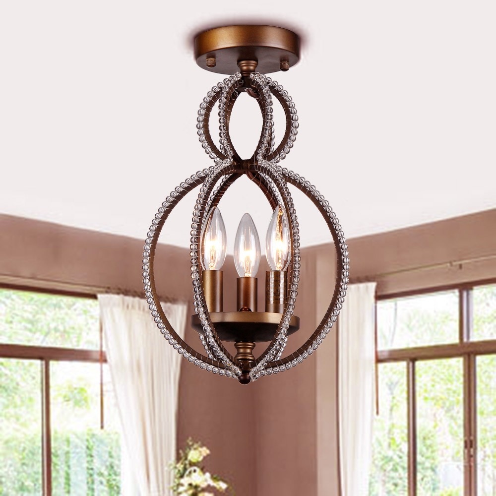 Warehouse of Tiffany Seraphina 3-light Antique Bronze 15-inch Flush Mount