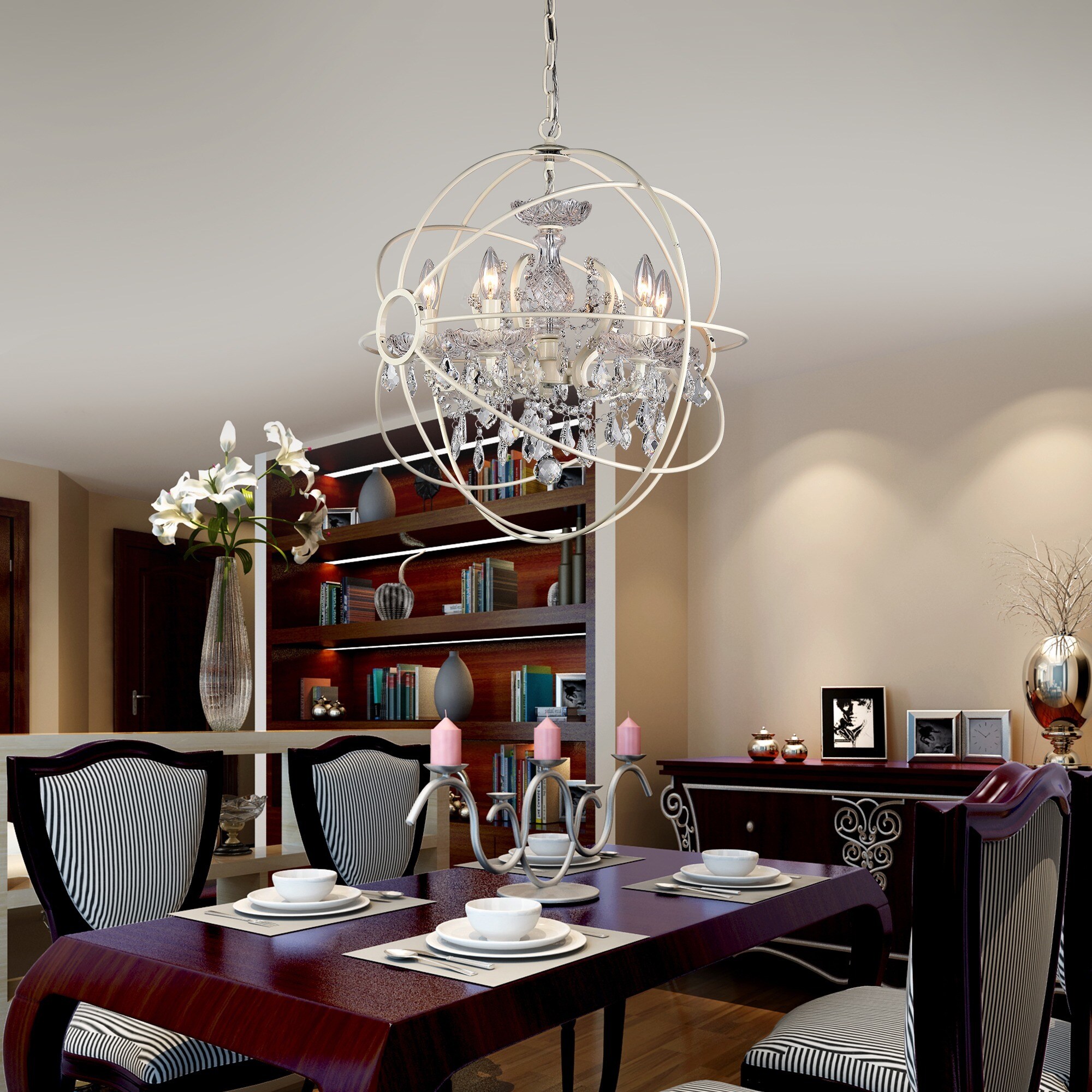 white chandelier dining room
