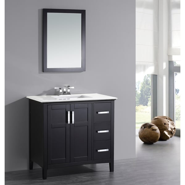 Shop WYNDENHALL Salem Black 2-door 36-inch Bath Vanity Set with White ...