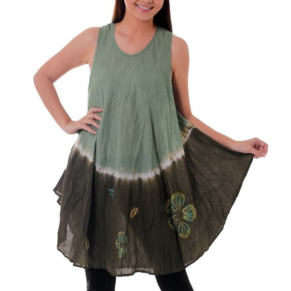 Shop Handmade Cotton 'Green Thai Holiday' Batik Dress (Thailand) - Free ...