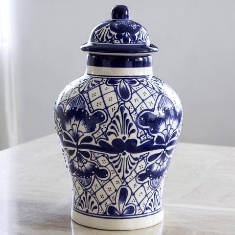 Handcrafted Talavera Ceramic 'Cobalt Legacy' Jar (Mexico)