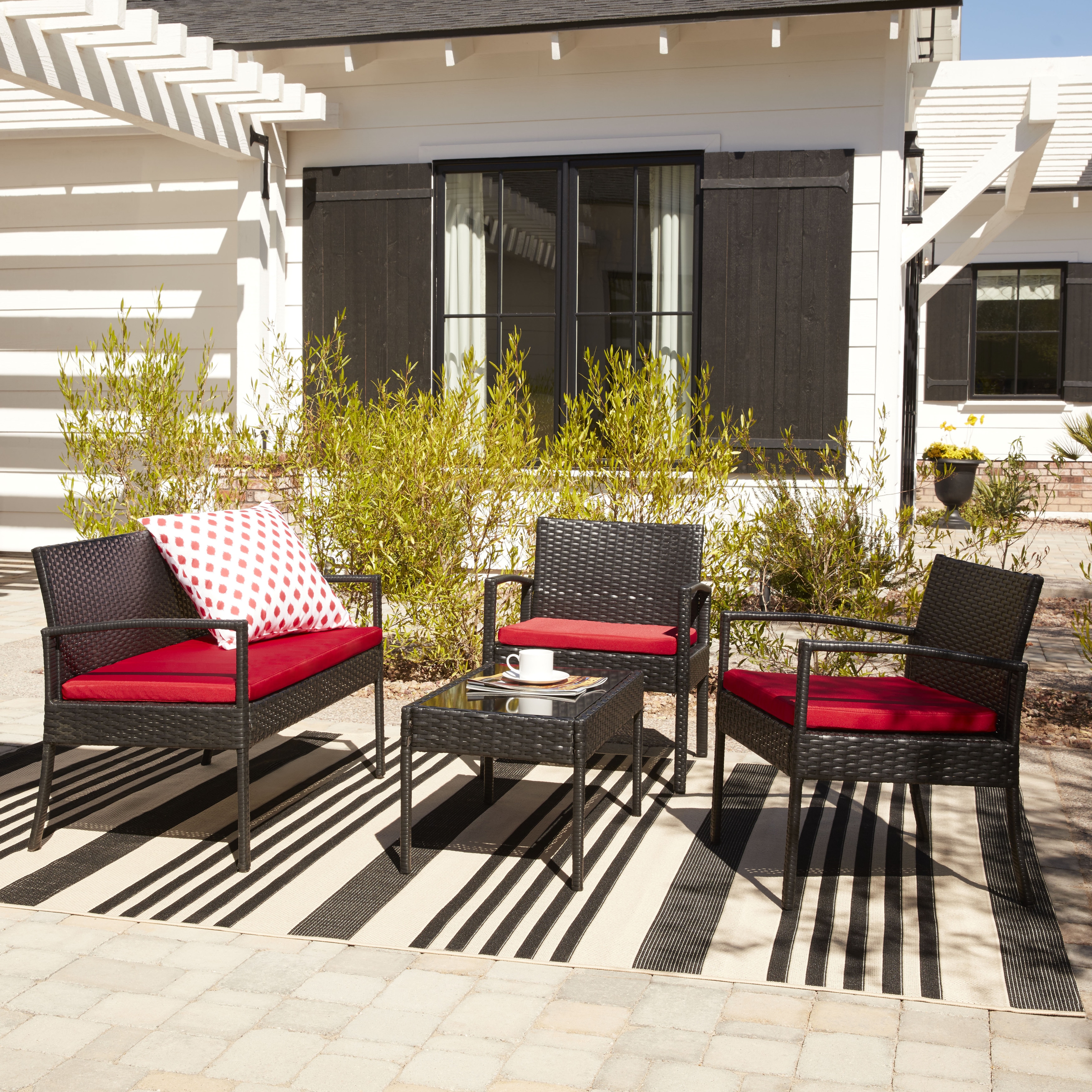 The Hom Teaset 4 Piece Patio Conversation Set With Red 4 Piece Patio Conversation Set With Red