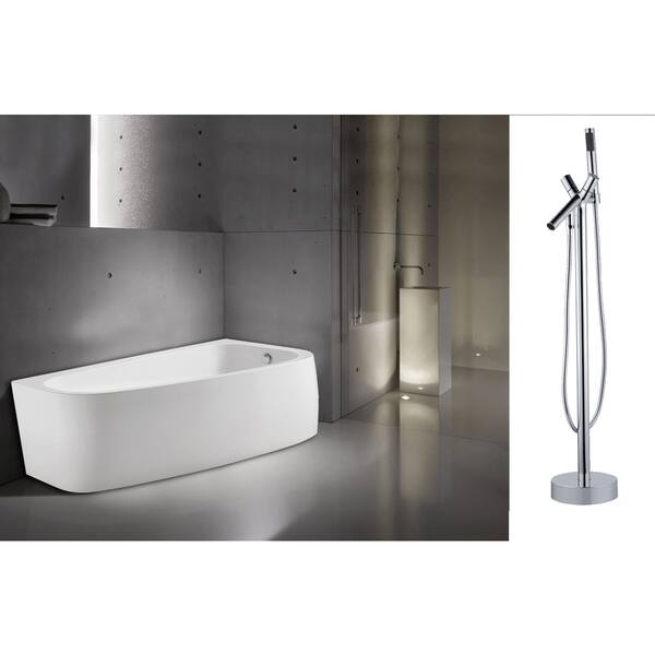 AKDY 67" Europe Style White Acrylic Free Standing Bathtub with Faucet