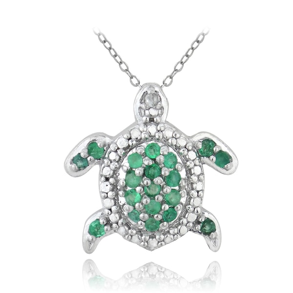 Shop Glitzy Rocks Sterling Silver and Emerald Turtle Necklace - Free ...