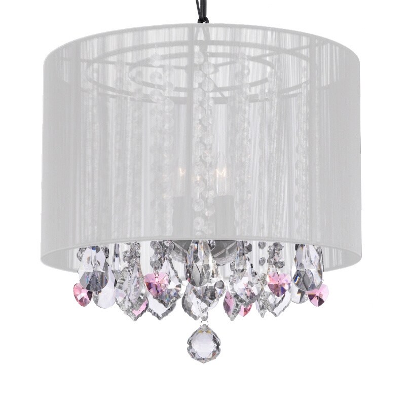 3-light White Shade and Pink Crystal Hearts Chandelier (white with hearts) - Chandeliers For Bedrooms by Overstock.com