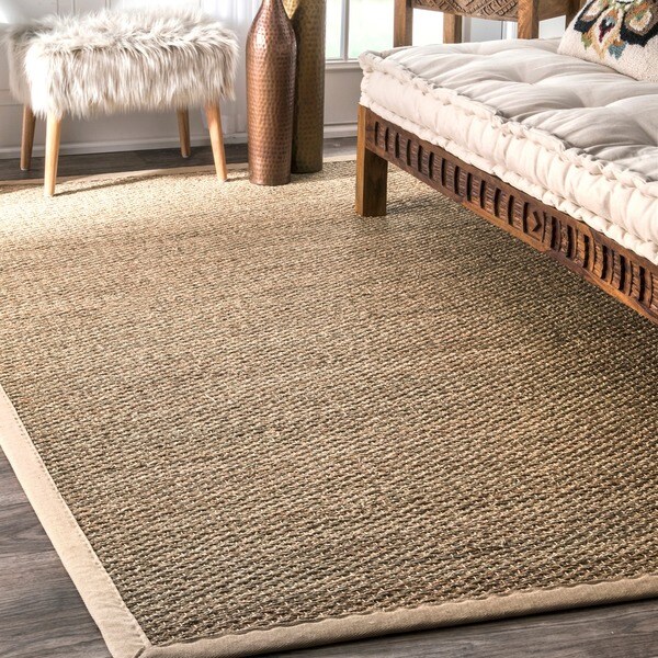 Havenside Home Clearwater Handmade Natural Fiber Cotton Border Seagrass Beige Area Rug -