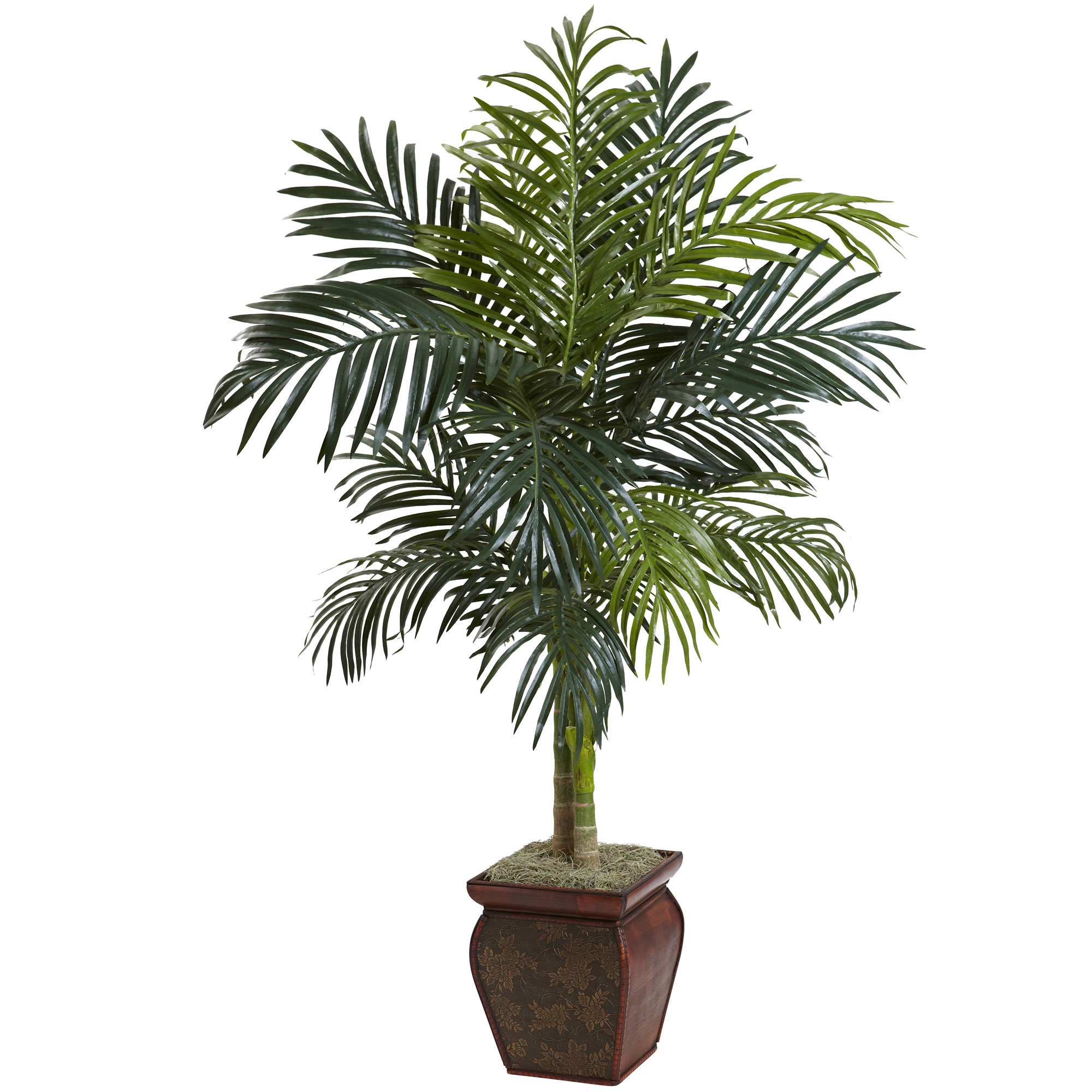 Nearly Natural Artificial Silk Tree Tropical Golden Cane Palm 6.5' Potted Faux