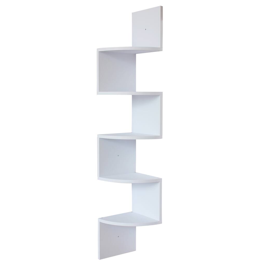 White Finish Large Corner Wall Mount Zig Zag Wallmount Shelf
